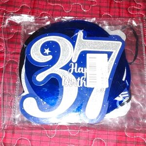 Happy Birthday, 37 Years, Hanging Party Decorations, Factory Sealed, Blue Silver